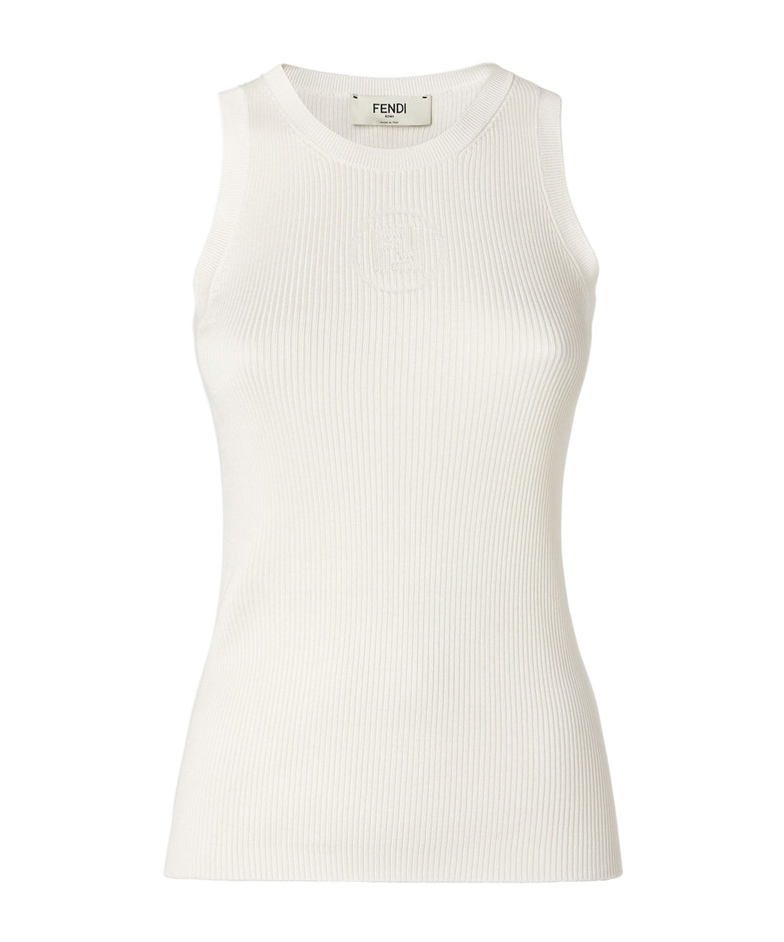 Fendi Ivory Ribbed Top In Silk Blend In White