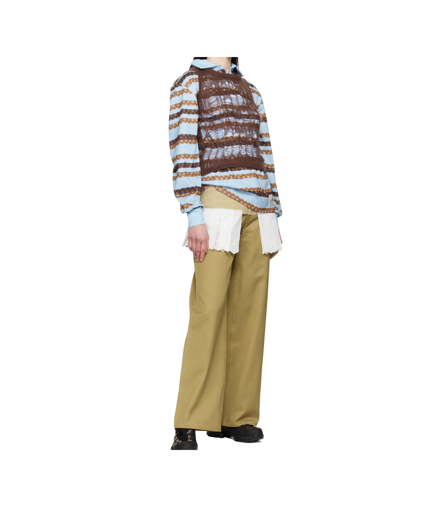 Shop Andersson Bell Lace-pleats Trousers In Beige/white