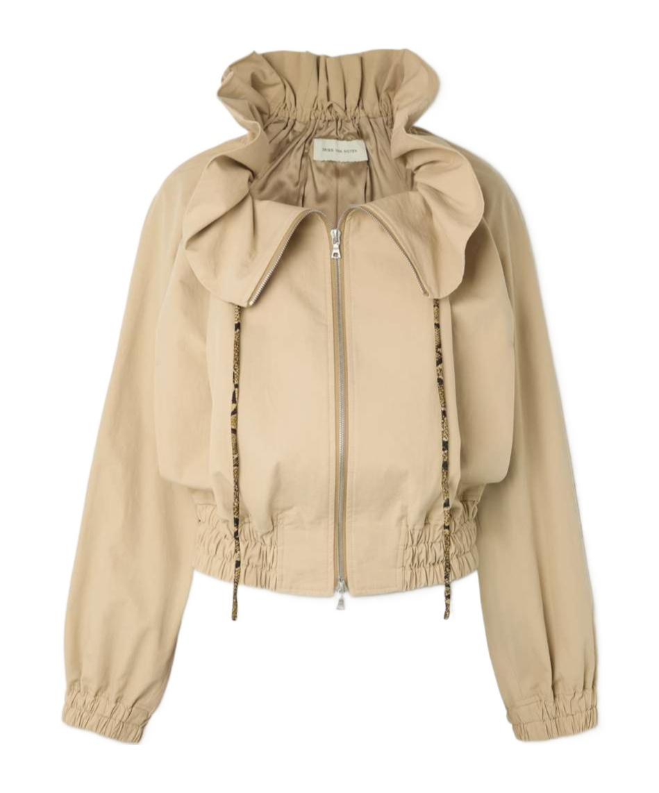 Dries Van Noten Cropped Ruffled Cotton-canvas Jacket In Nude