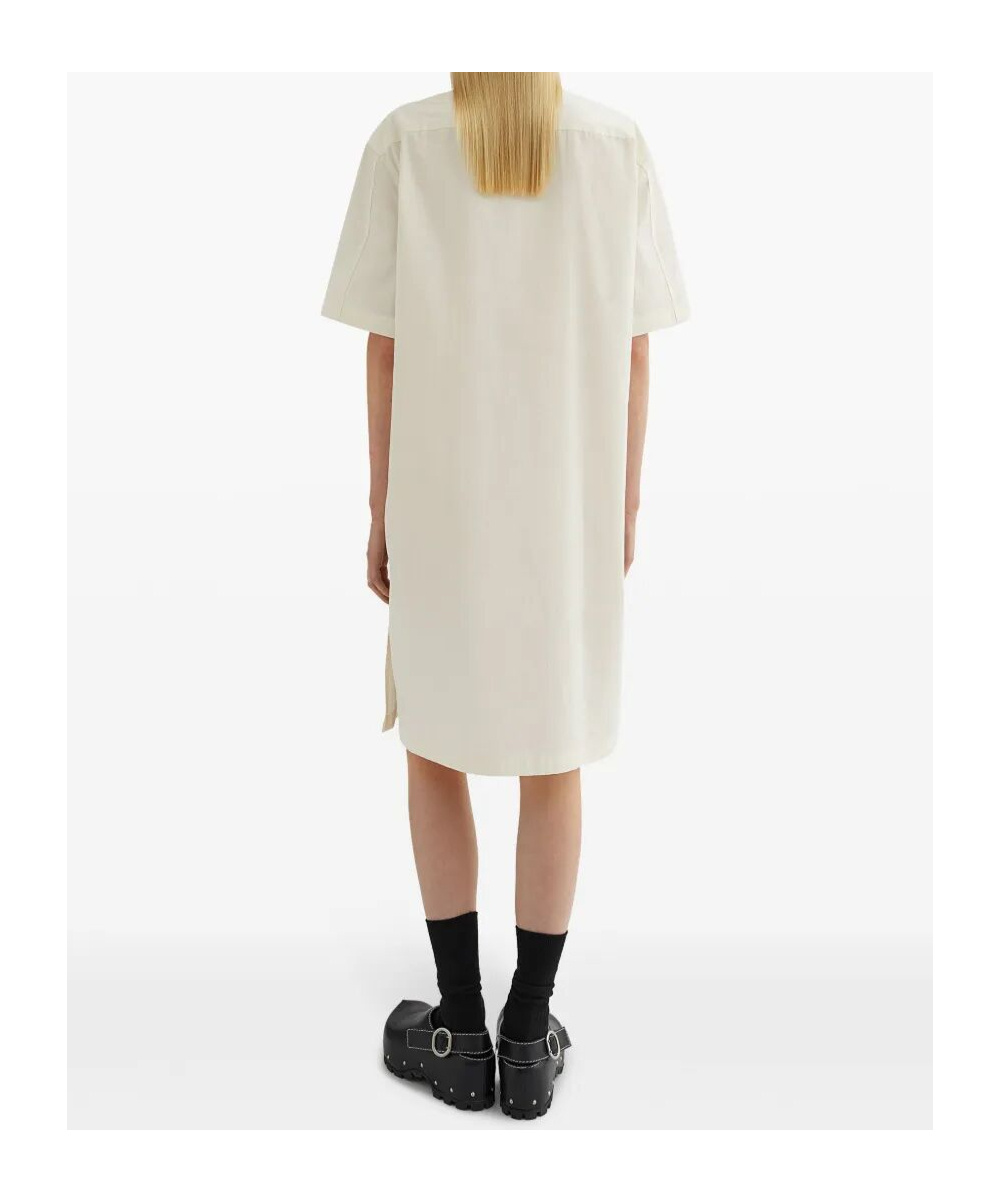 Jil Sander Relaxed Silhouette Cotton Dress With Classic Collar In Eggshell