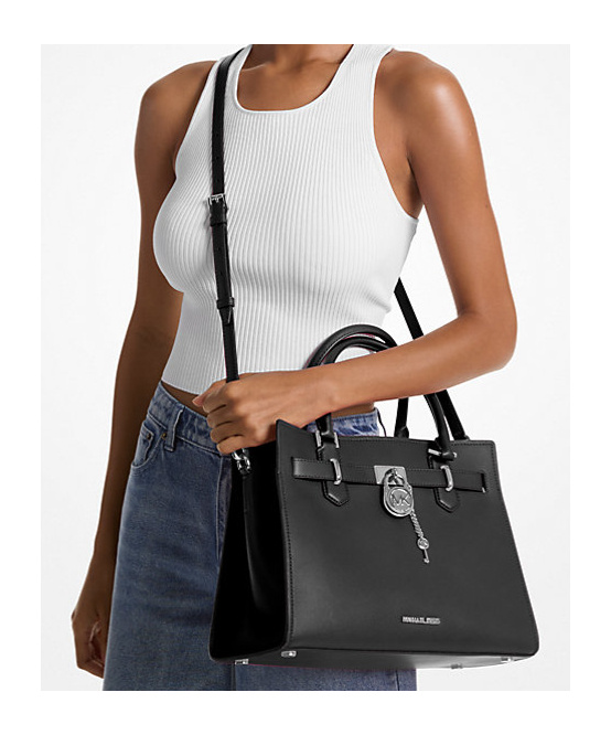 Michael Kors Hamilton Medium Leather Satchel In Black