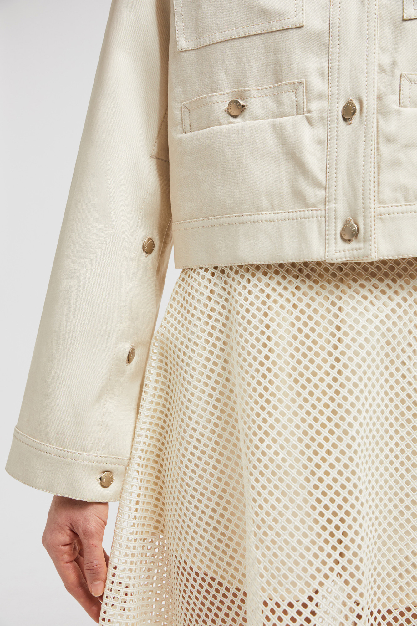 Shop Moncler Chatel Cotton Linen Jacket In White Ivory