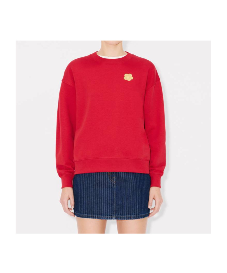 Kenzo Round-collar Long-sleeve Hoodie In Red