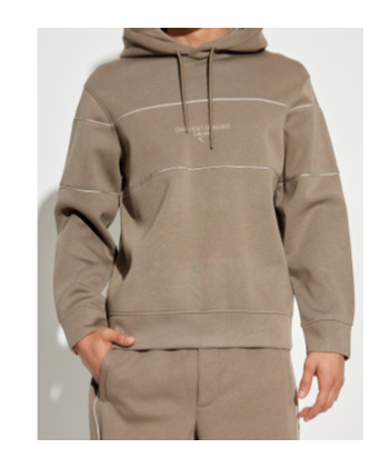 Emporio Armani Double Jersey Hoodie With 3d Logo In Brown