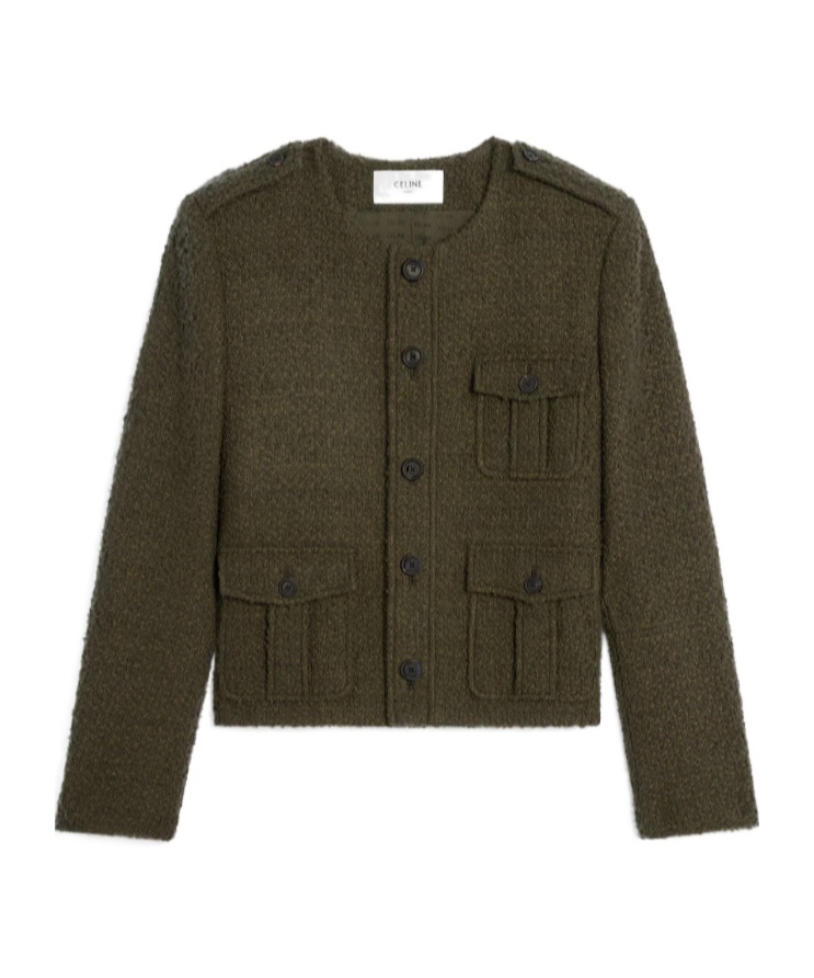 Celine Chasseur Jacket In Cashmere Bouclette Natte In Green