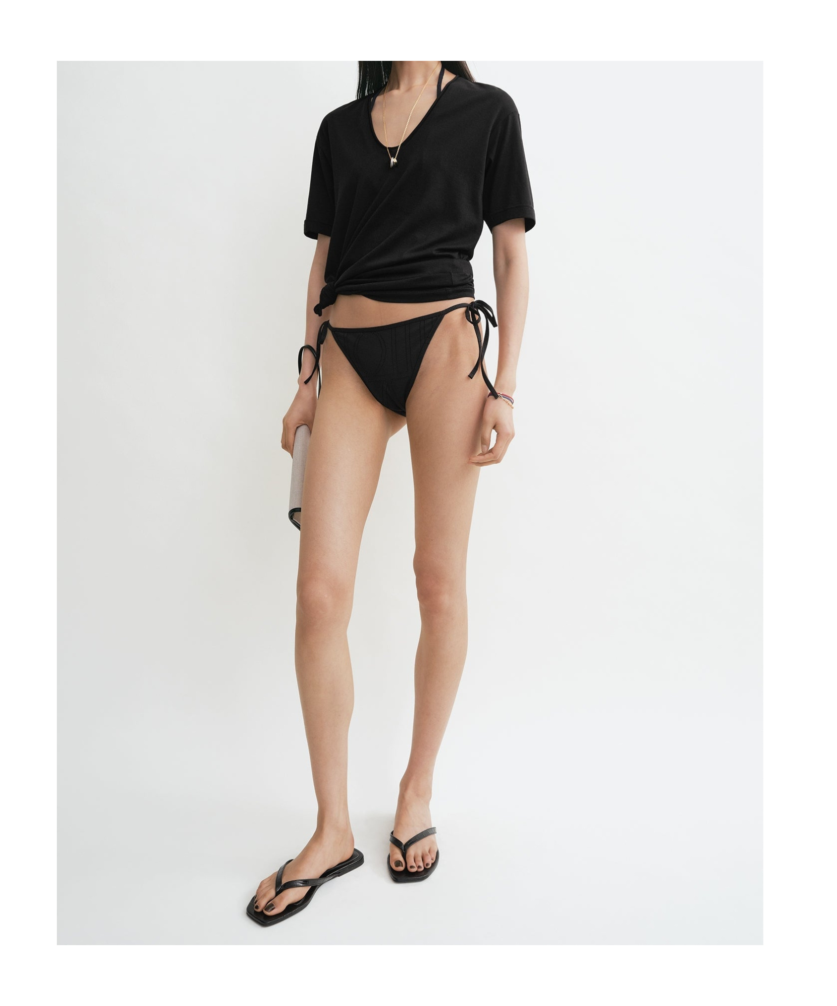 Totême Monogram Pointelle Bikini Bottoms In Black
