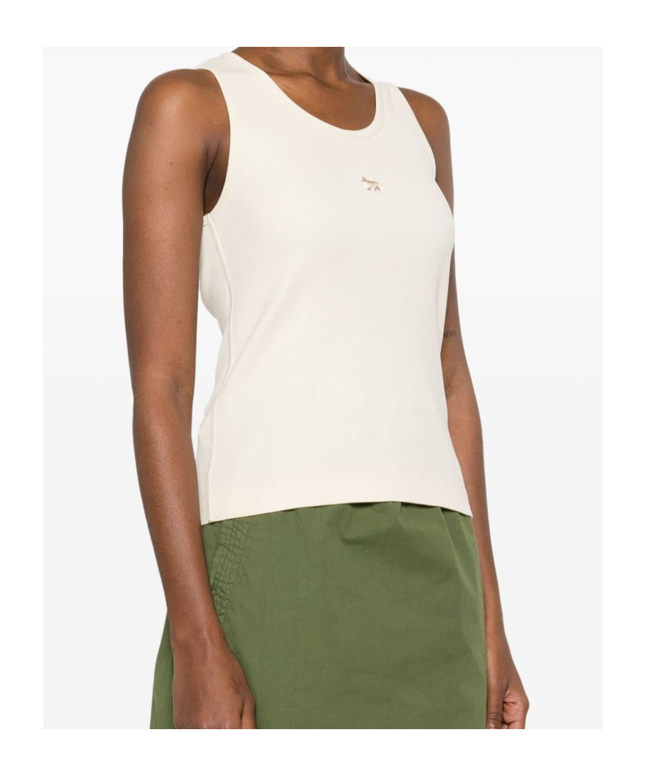 Shop Maison Kitsuné Fox Motif Sleeveless Ribbed Tank Top In White