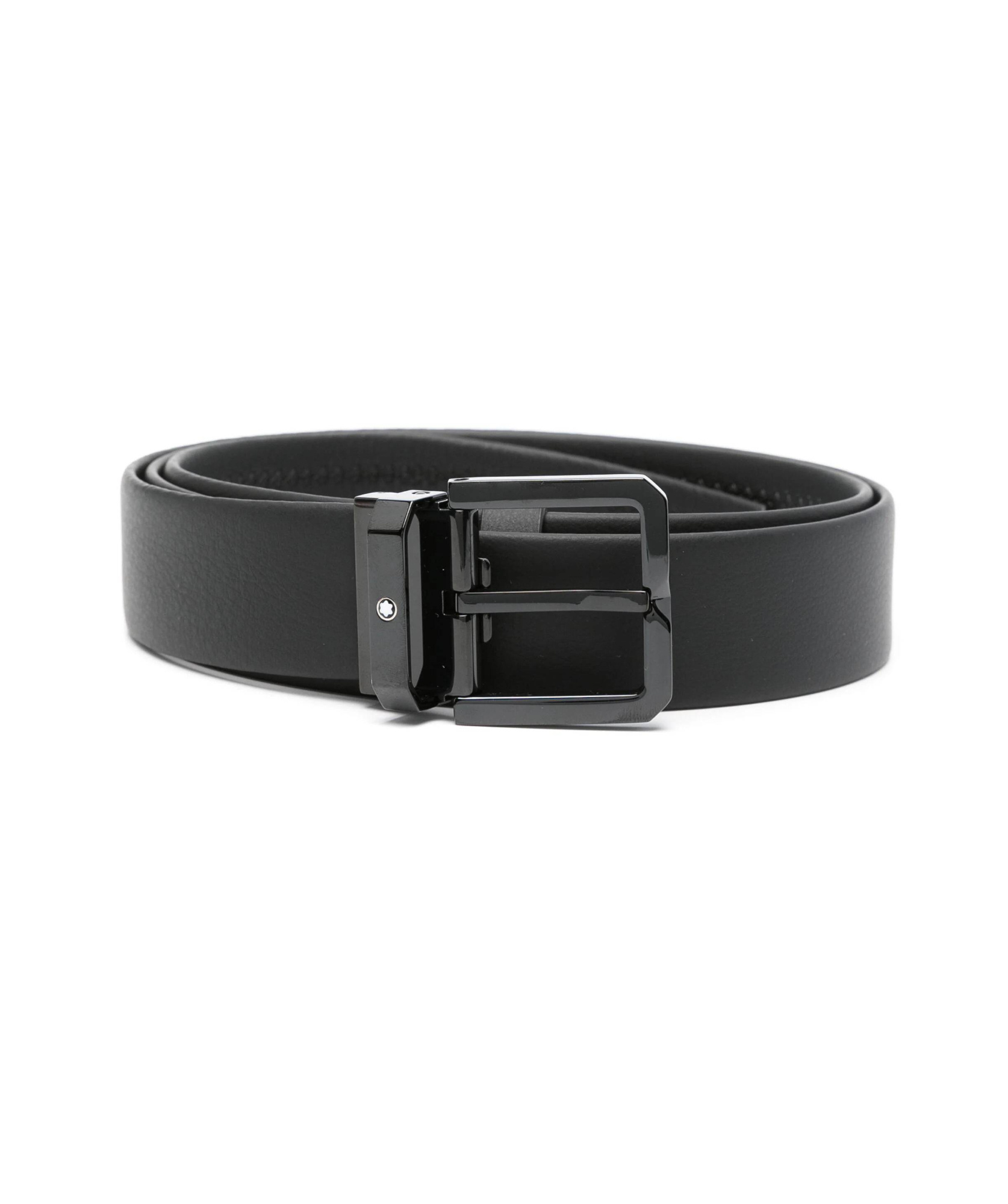 Montblanc Square-buckle Leather Belt In Black