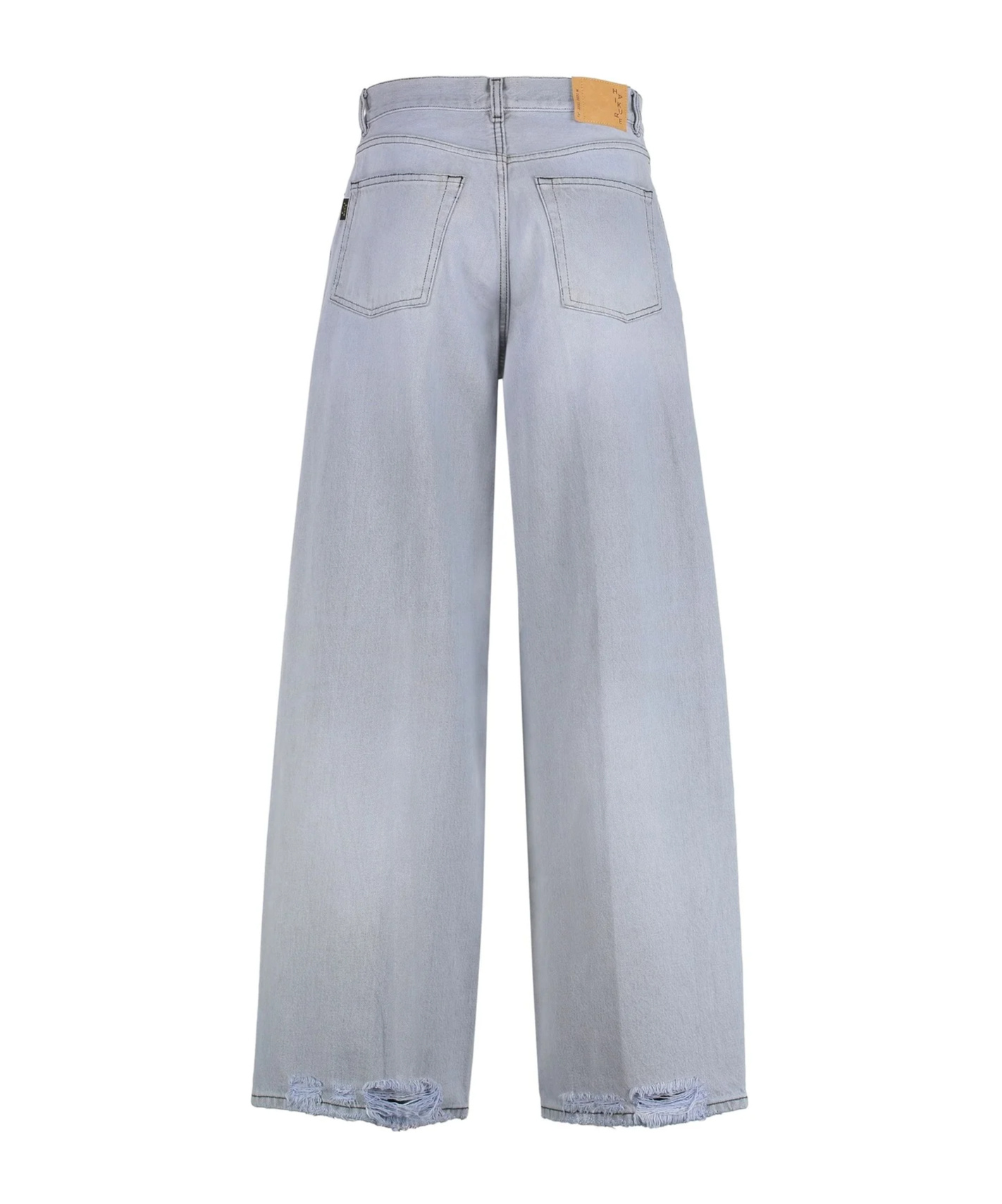 Haikure Wide-leg Distressed Jeans With Frayed Hem In Blue