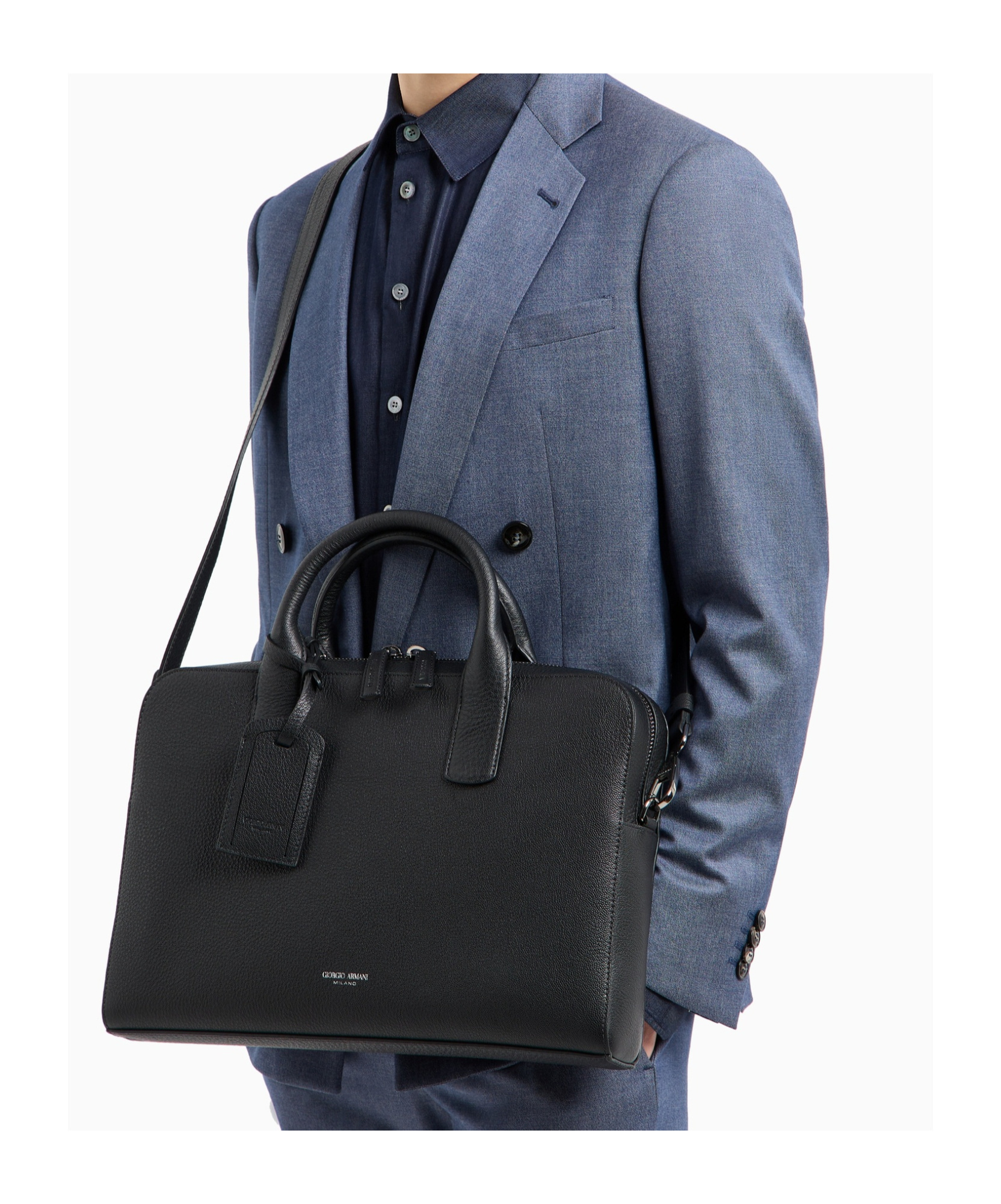 Giorgio Armani Logo-stamp Leather Laptop Bag