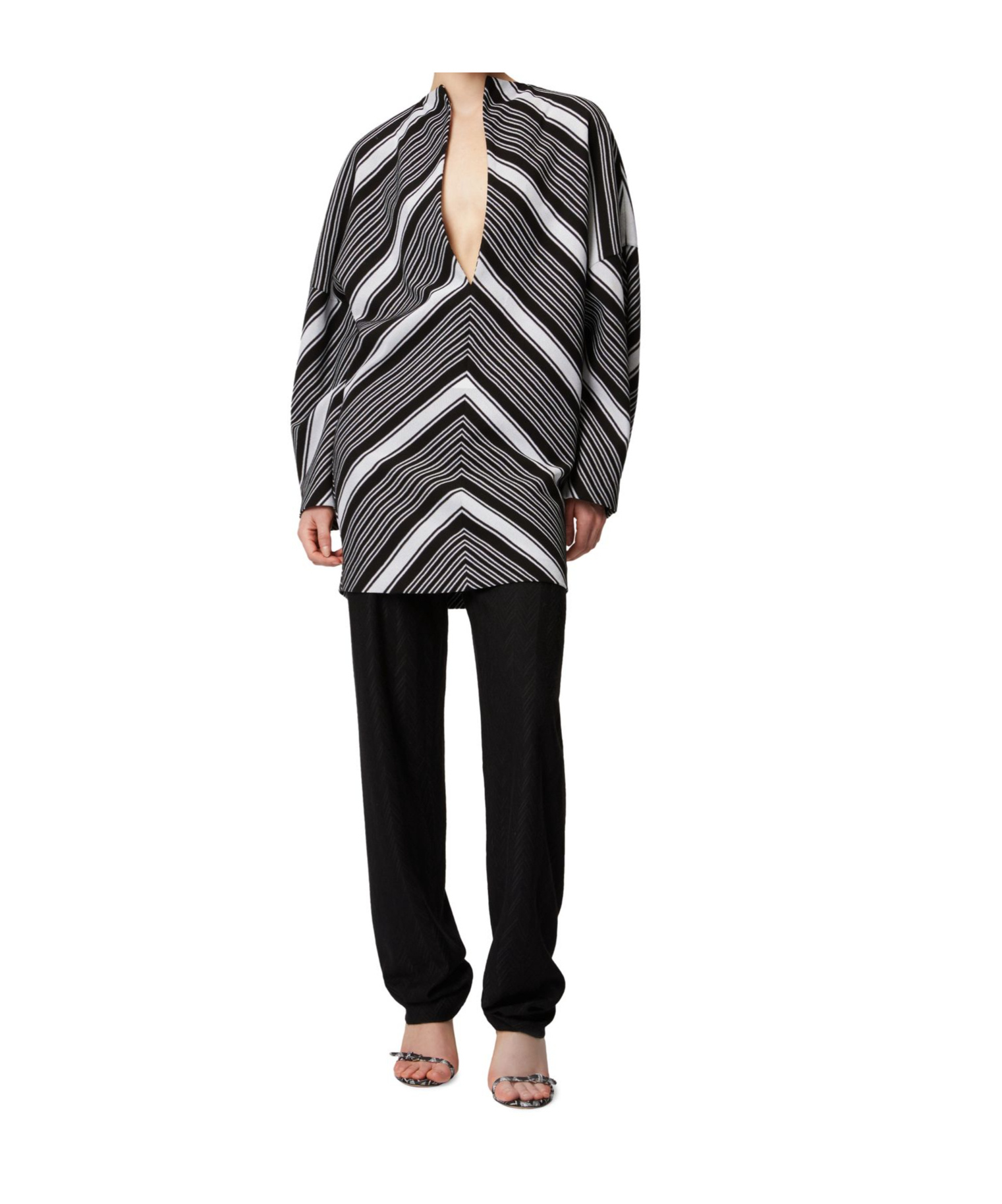 Missoni Black Chevron Viscose Mini Dress With Oversized Sleeves In Black