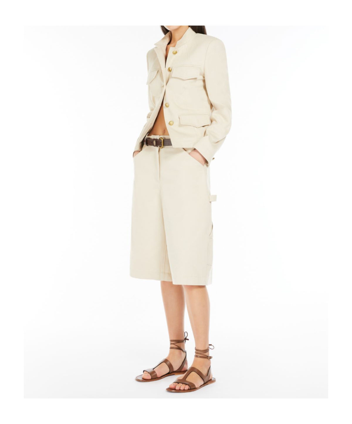 Weekend Max Mara Beige Bermuda Shorts In Cotton And Linen In Beige