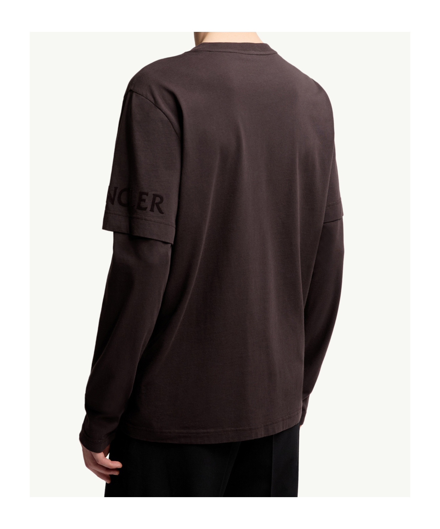 Moncler Double Sleeve Cotton T-shirt In Brown