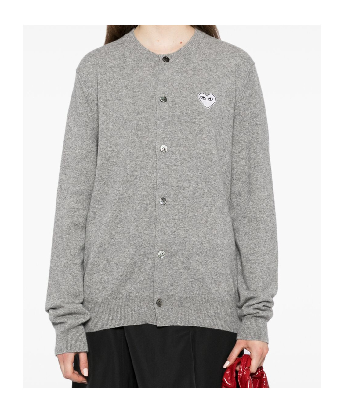 Shop Comme Des Garçons Long-sleeved Knitted Cardigan In Gray