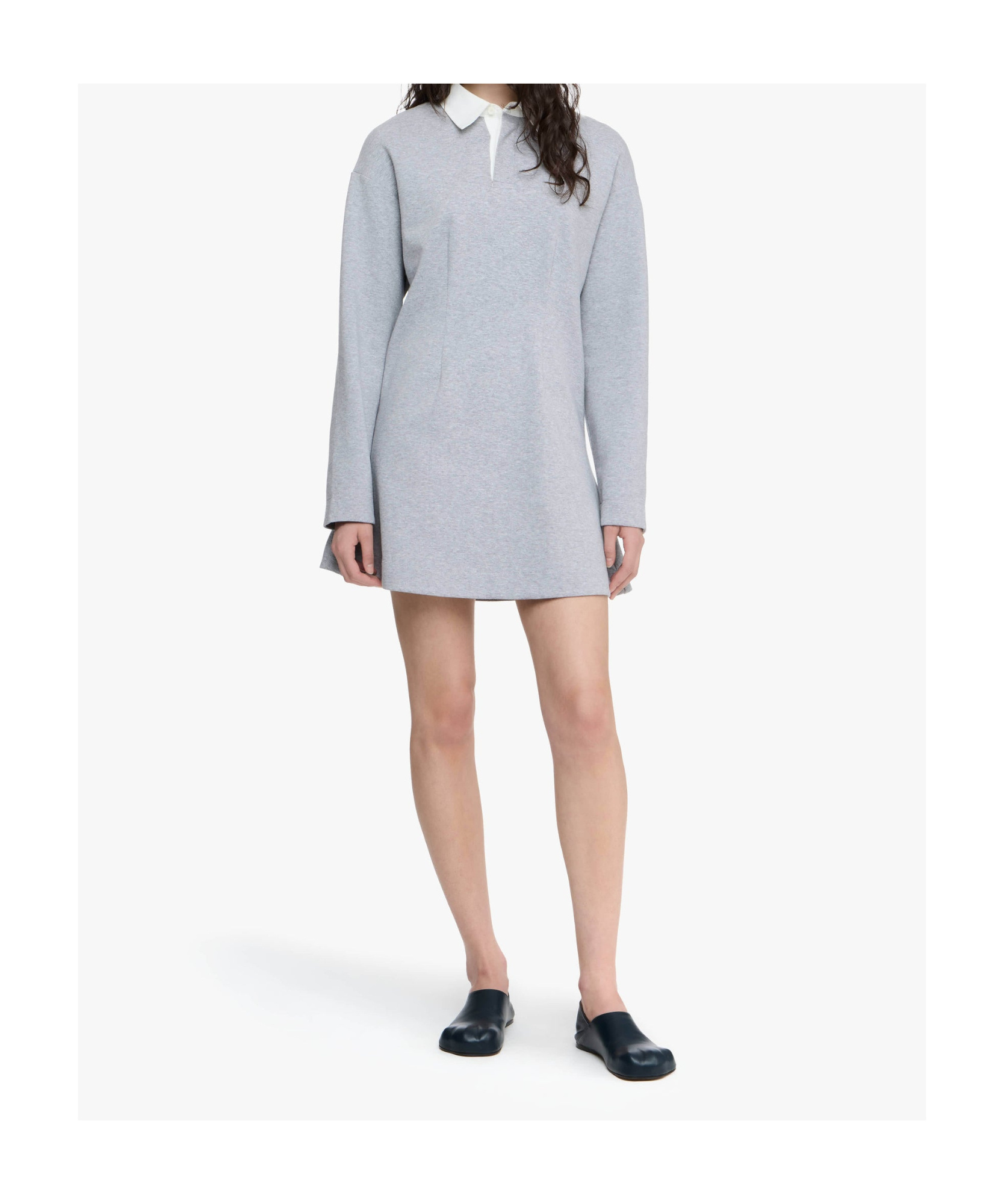 Jw Anderson Mens Mid Grey Melange Regular-fit Long-sleeve Stretch-cotton Blend Midi Polo Dress In Gray