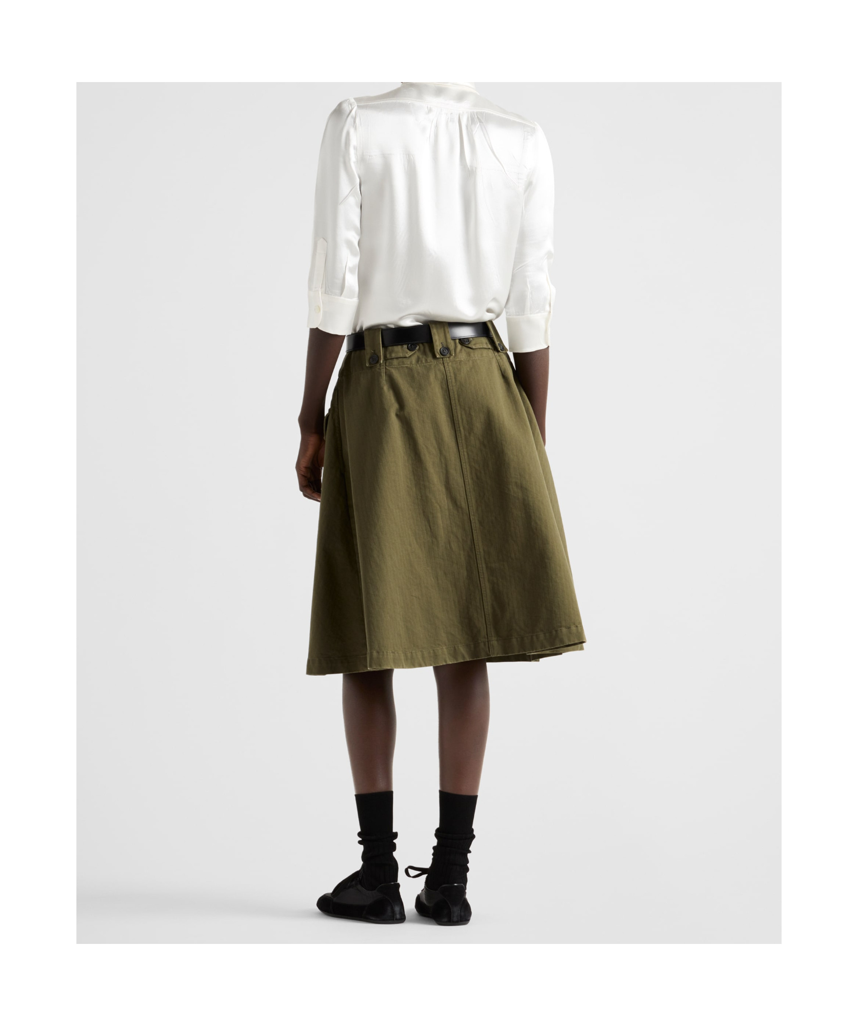 Prada Womens Green Flared Patch-pockets Cotton Cargo Skirt In Military Green