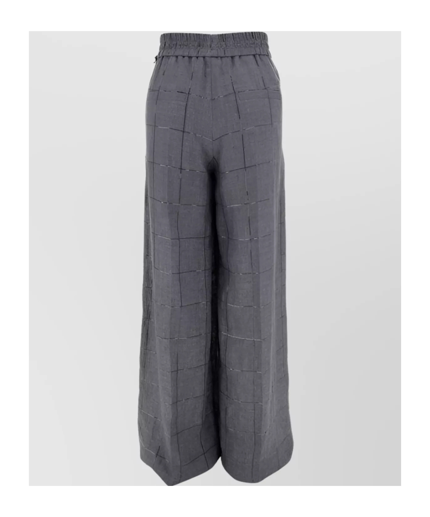 Brunello Cucinelli Check Linen Palazzo Trousers With Sequin Detail In Gray