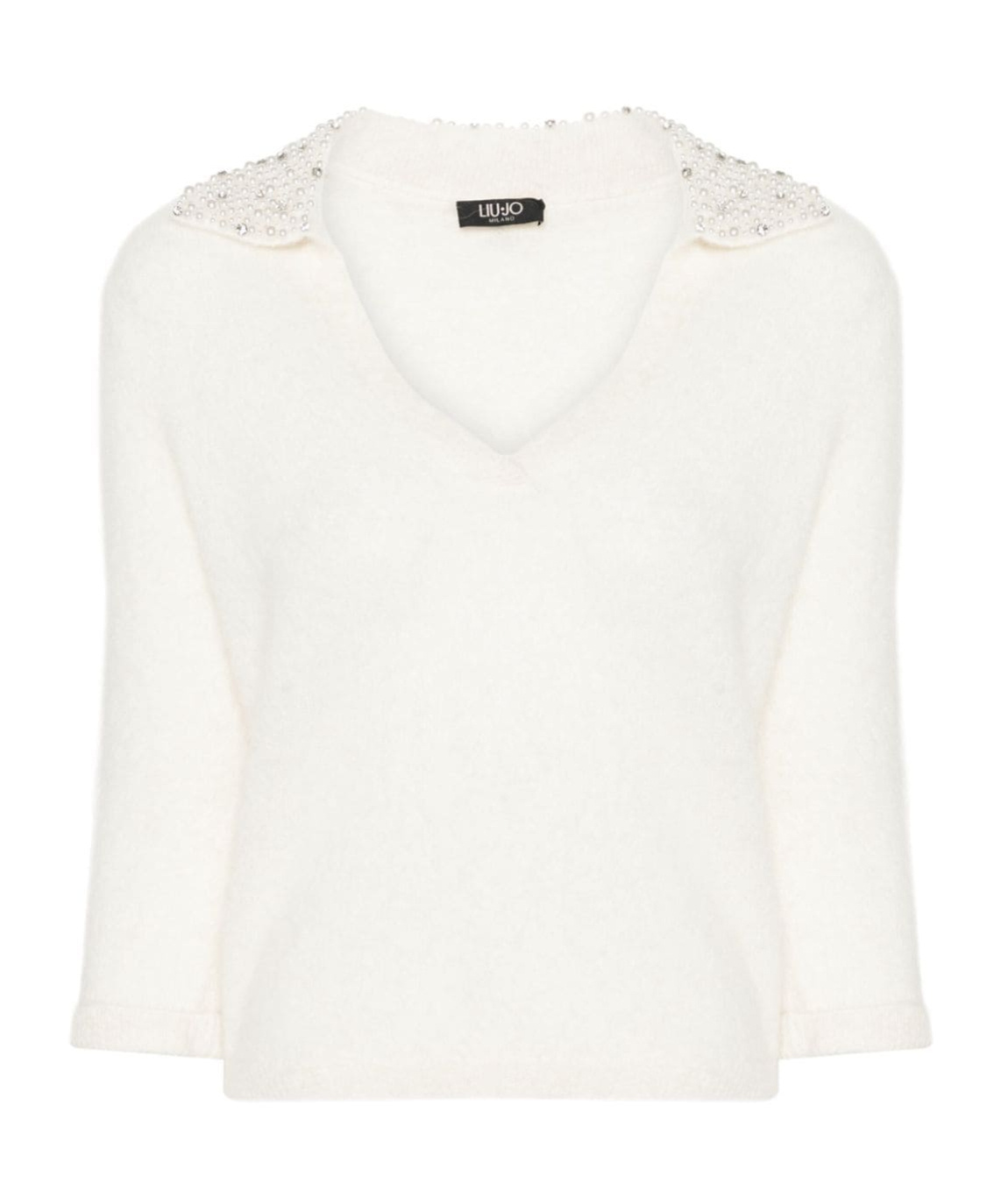Liu •jo Pearl Neck Knitted Sweater In White