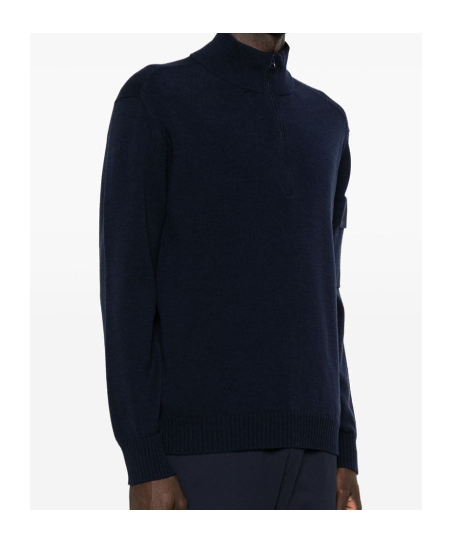 C.p. Company Light Fleece Half Zipped Sweatshirt Total Eclipse Blue In Black
