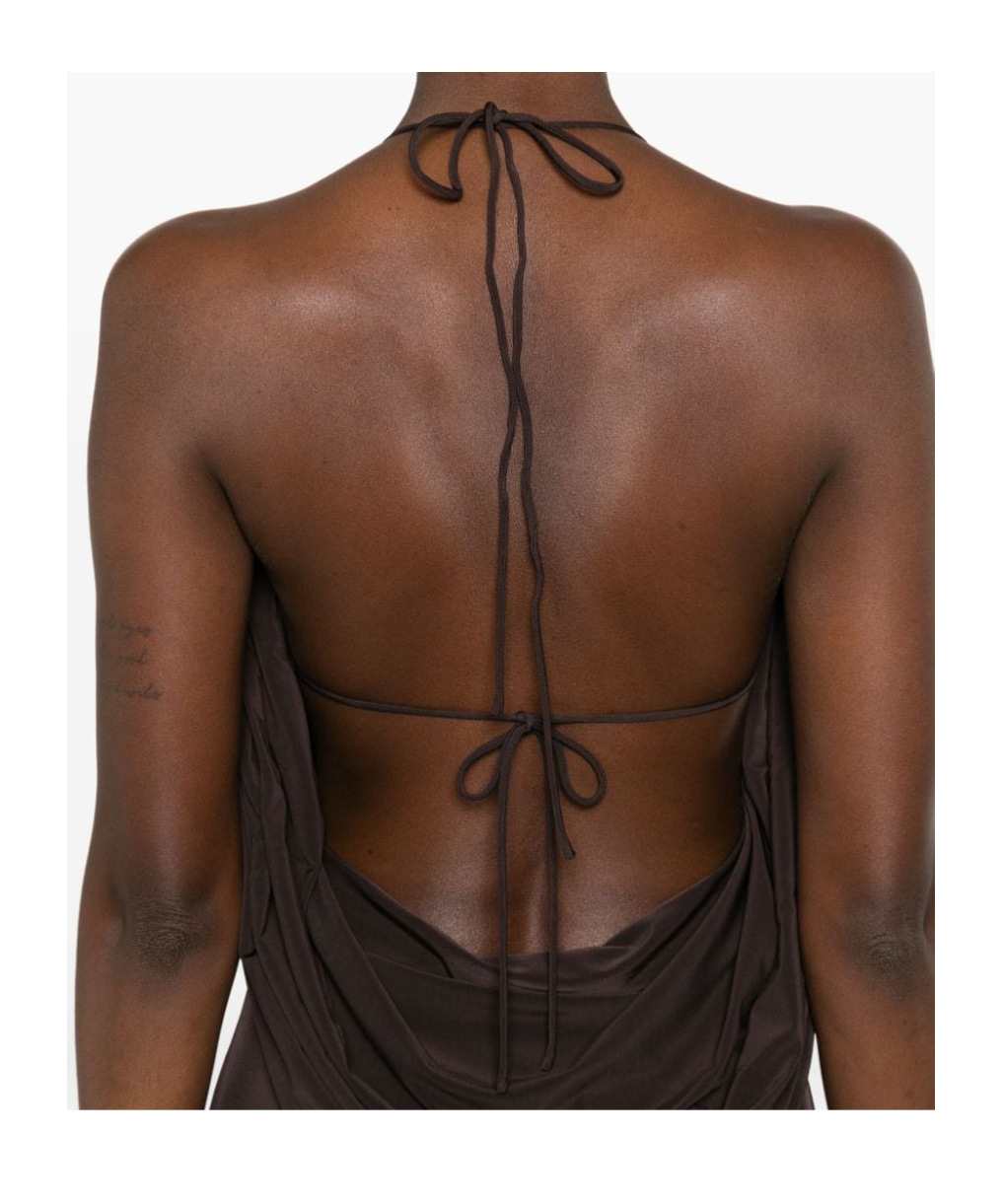 Magda Butrym Draped Cowl Neck Midi Dress In Chocolate Brown