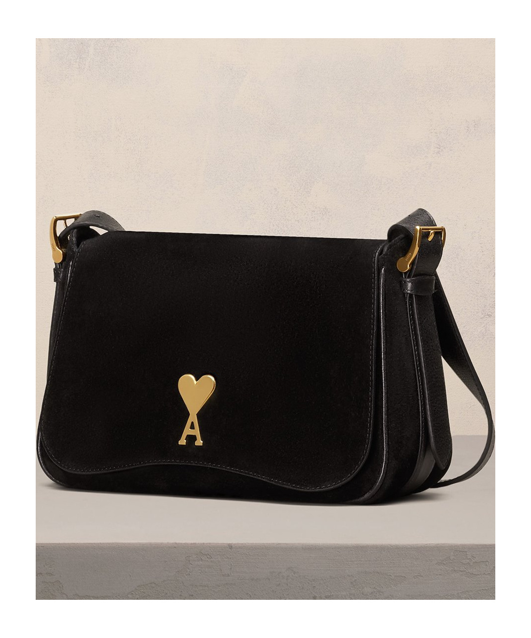Ami Alexandre Mattiussi Paname Paname Suede Shoulder Bag In Black