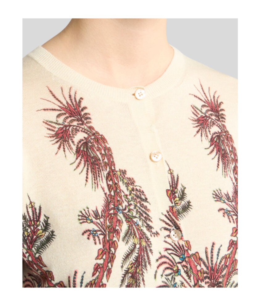 Etro Silk And Cashmere Cardigan With Placed Print In Brown