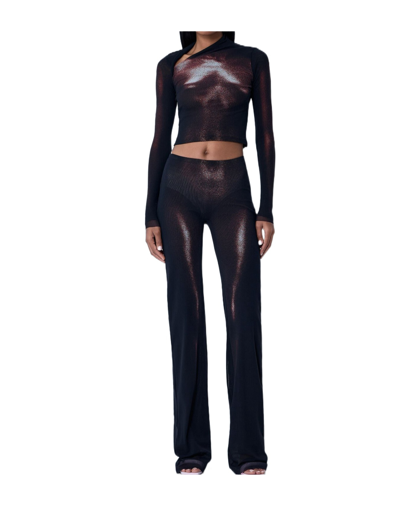 Jean Paul Gaultier Body Dust Crop Top Woman Black And Silver In Multi