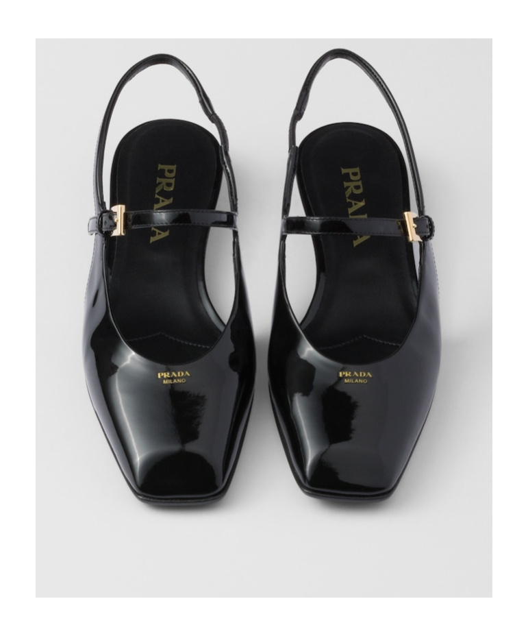 Prada Mary Jane Patent Pointy-toe Slingback Ballerina Flat In Black