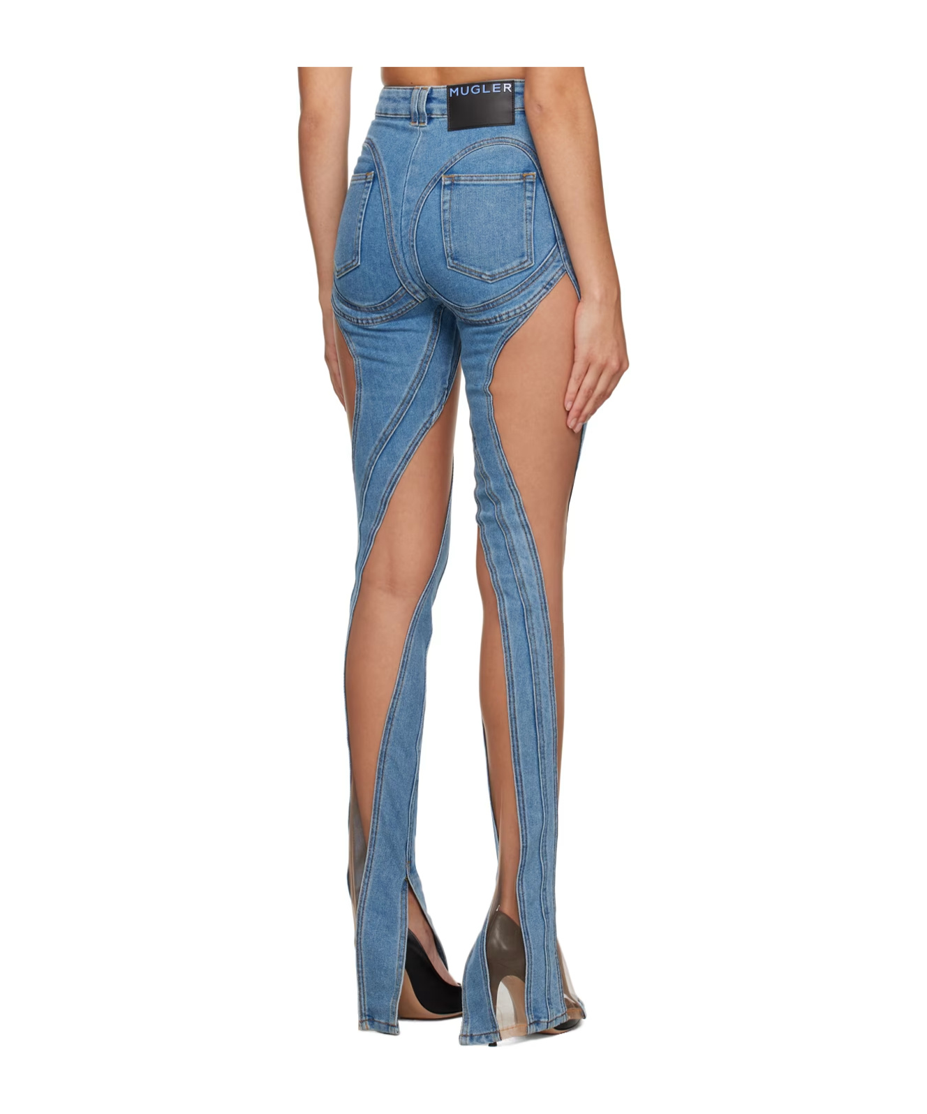 MUGLER STITCHED STRUCTURE DENIM PANTS 