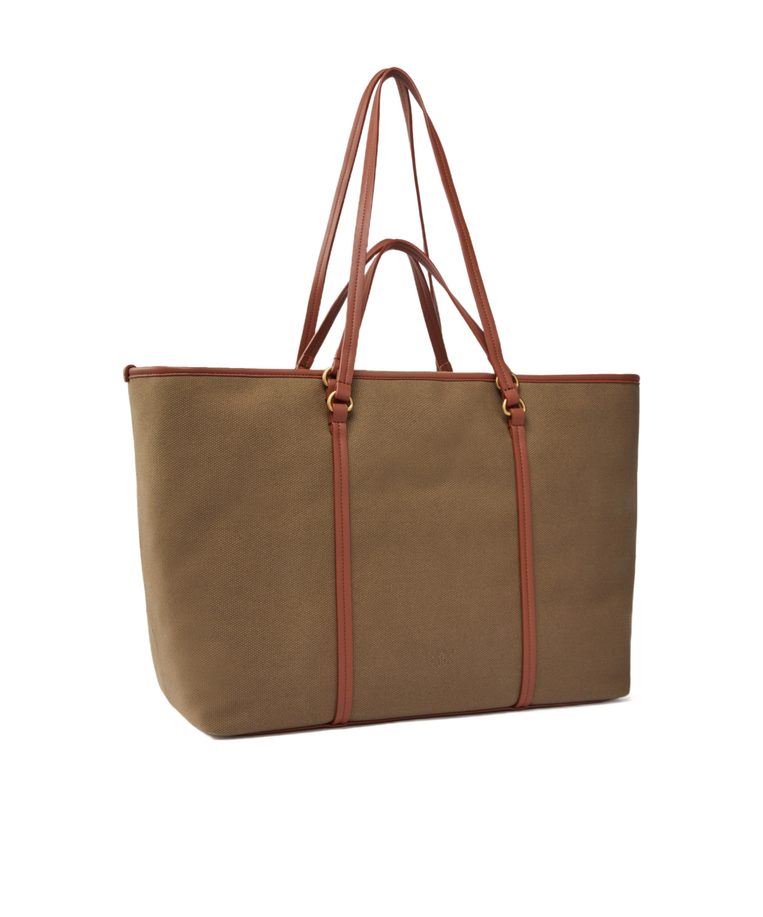 Pinko Maxi Shopper Bag In Recycled Canvas With Two Sets Of Handles In Green