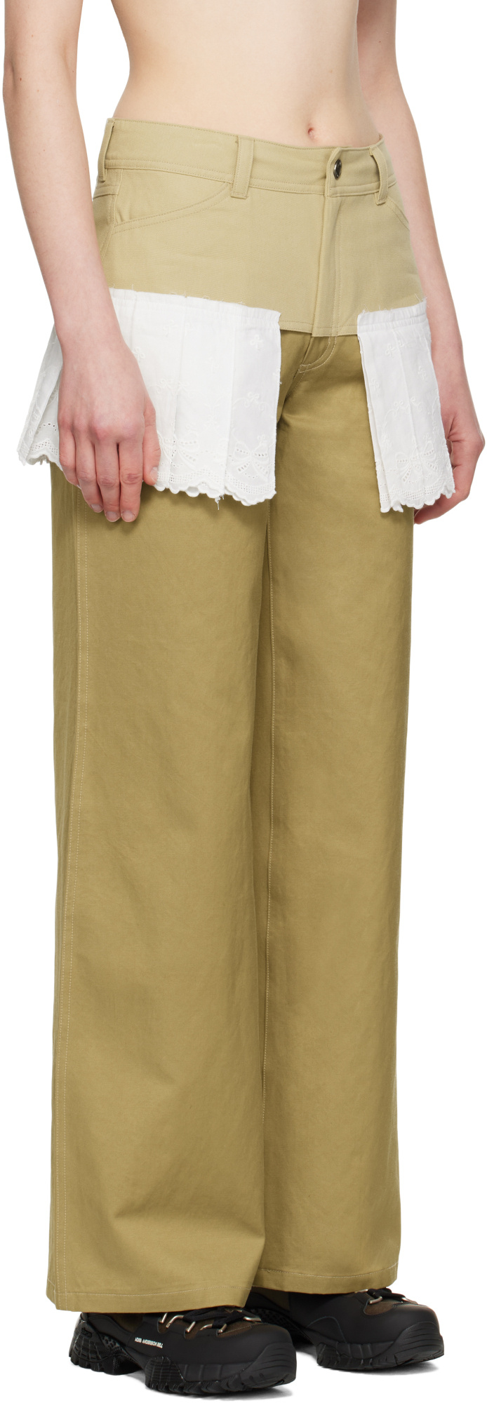 Shop Andersson Bell Lace-pleats Trousers In Beige/white