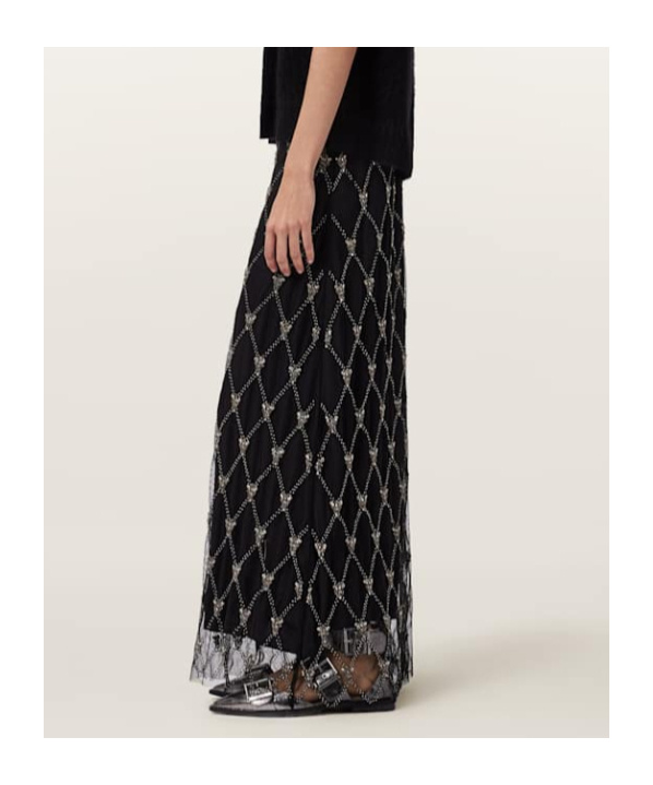 Allsaints Ilka Embellished Skirt In Black