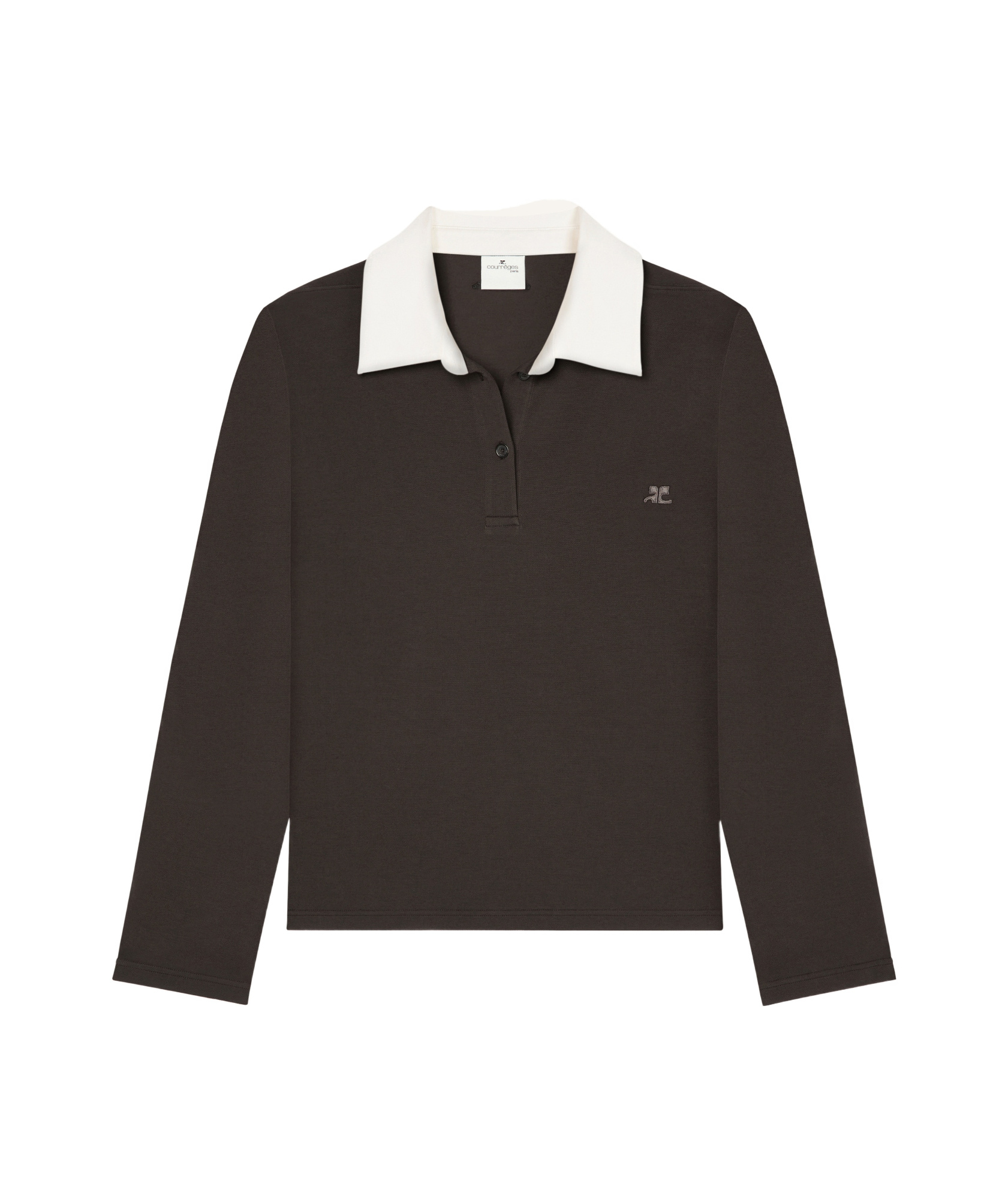 Courrèges Long-sleeved Cotton Polo With Contrasting Collar In Black