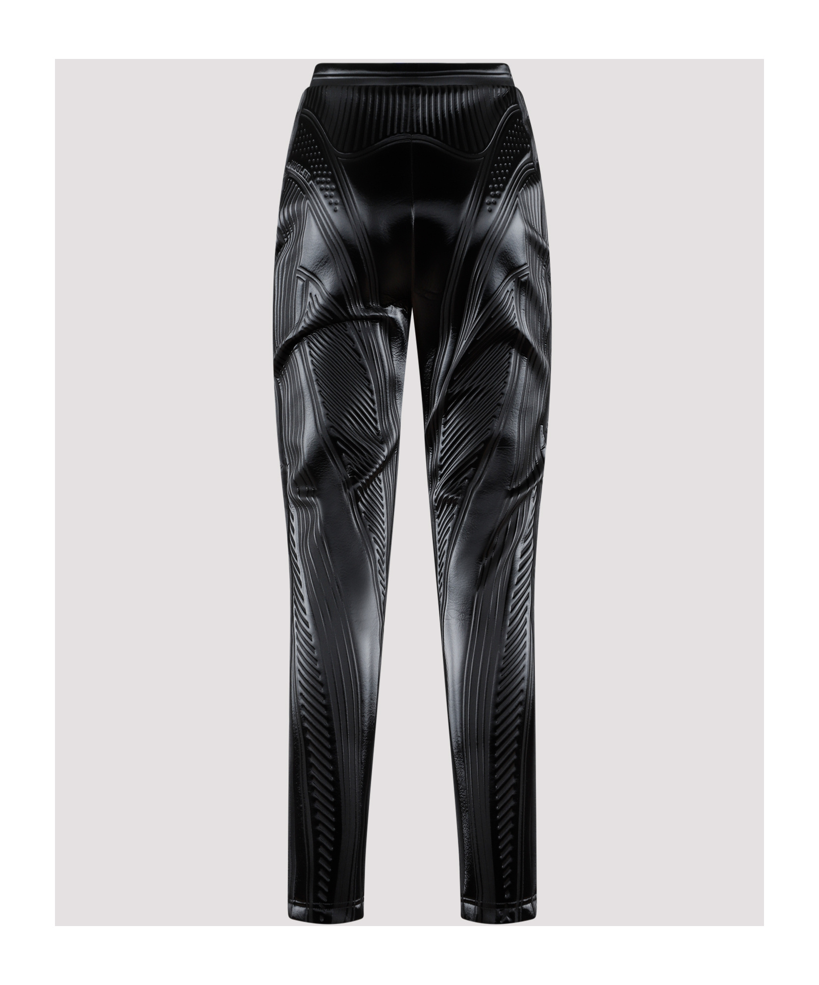 Mugler Stripe-embossed High-waisted Leggings In Black