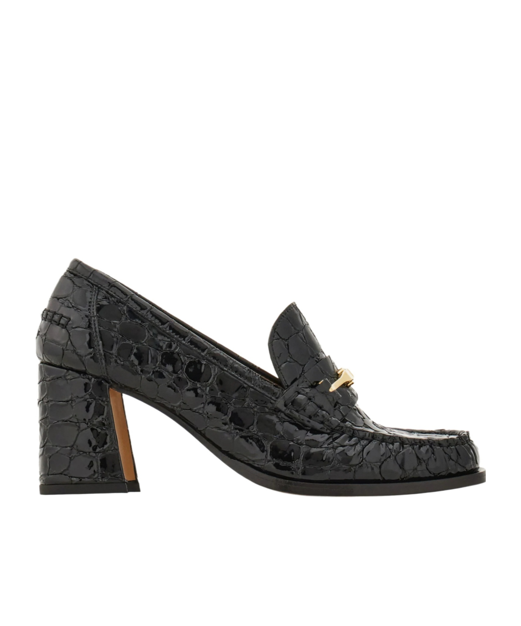 Ferragamo Croc-embossed Block Heel Round Toe Pumps In Black