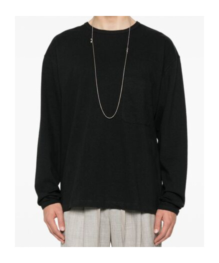 Lemaire Open-necked Black Shirt In Black