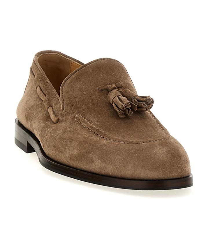 Brunello Cucinelli Suede Tassel Loafers In Brown