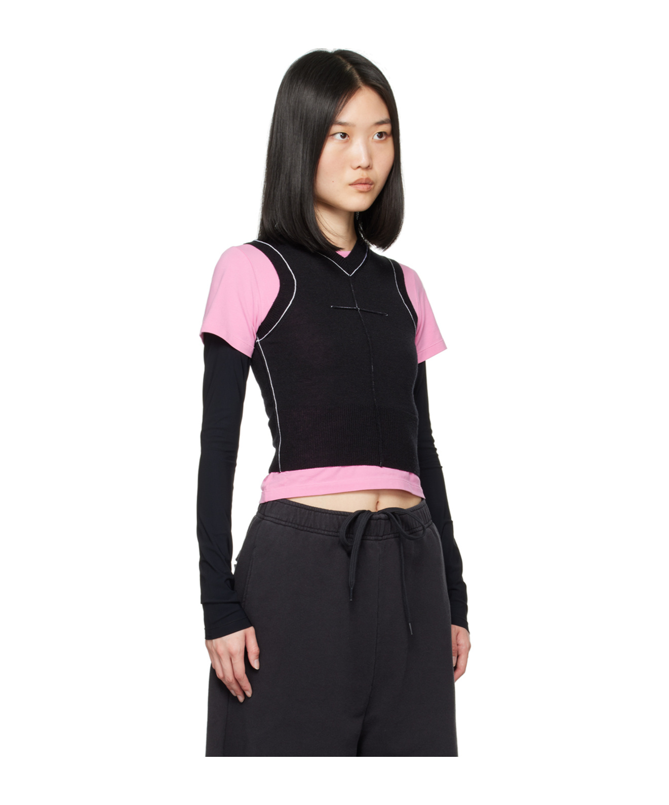 Mm6 Maison Margiela Stitching Detail Knitted Vest In Black