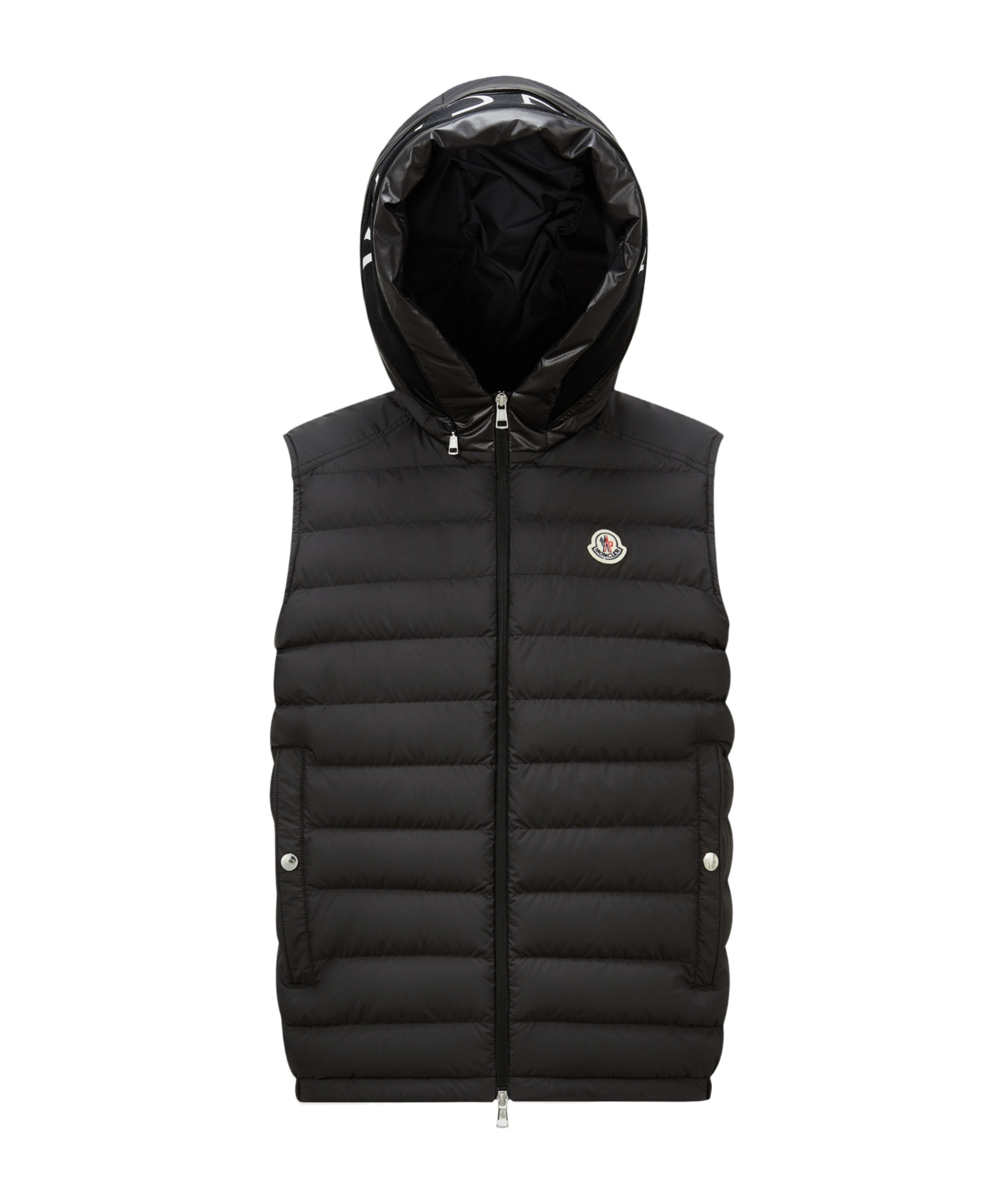 Moncler Sleeveless Hooded Padded Down Jacket With Side Pockets In Black