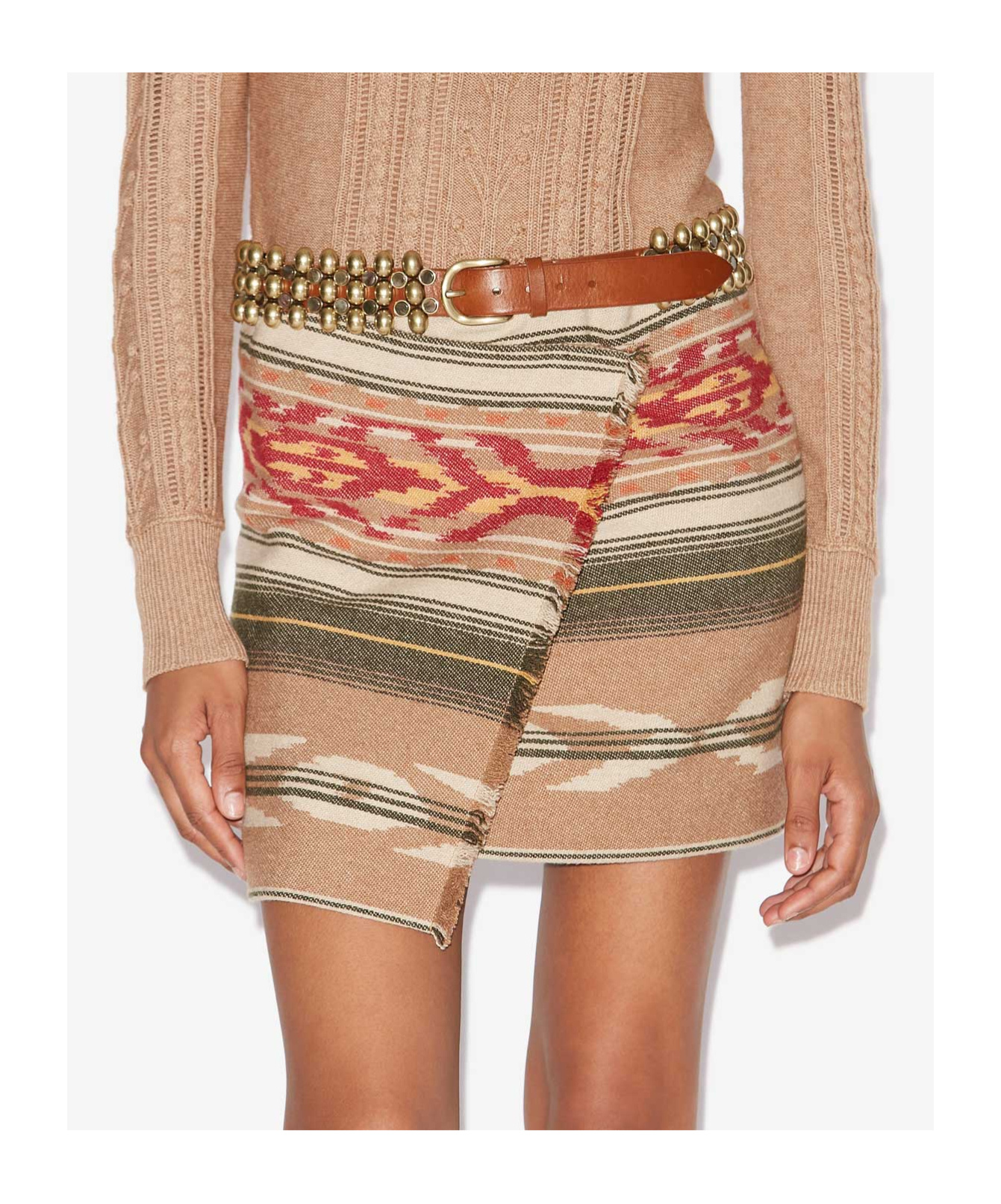 Isabel Marant Étoile Adelaide Frayed Wool-blend Jacquard Mini Wrap Skirt In Nude