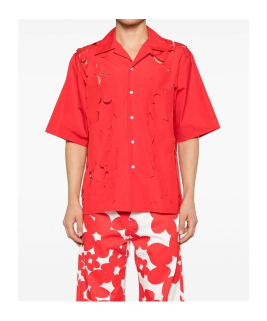 Marni Logo-embroidered Cut-out Shirt In Red