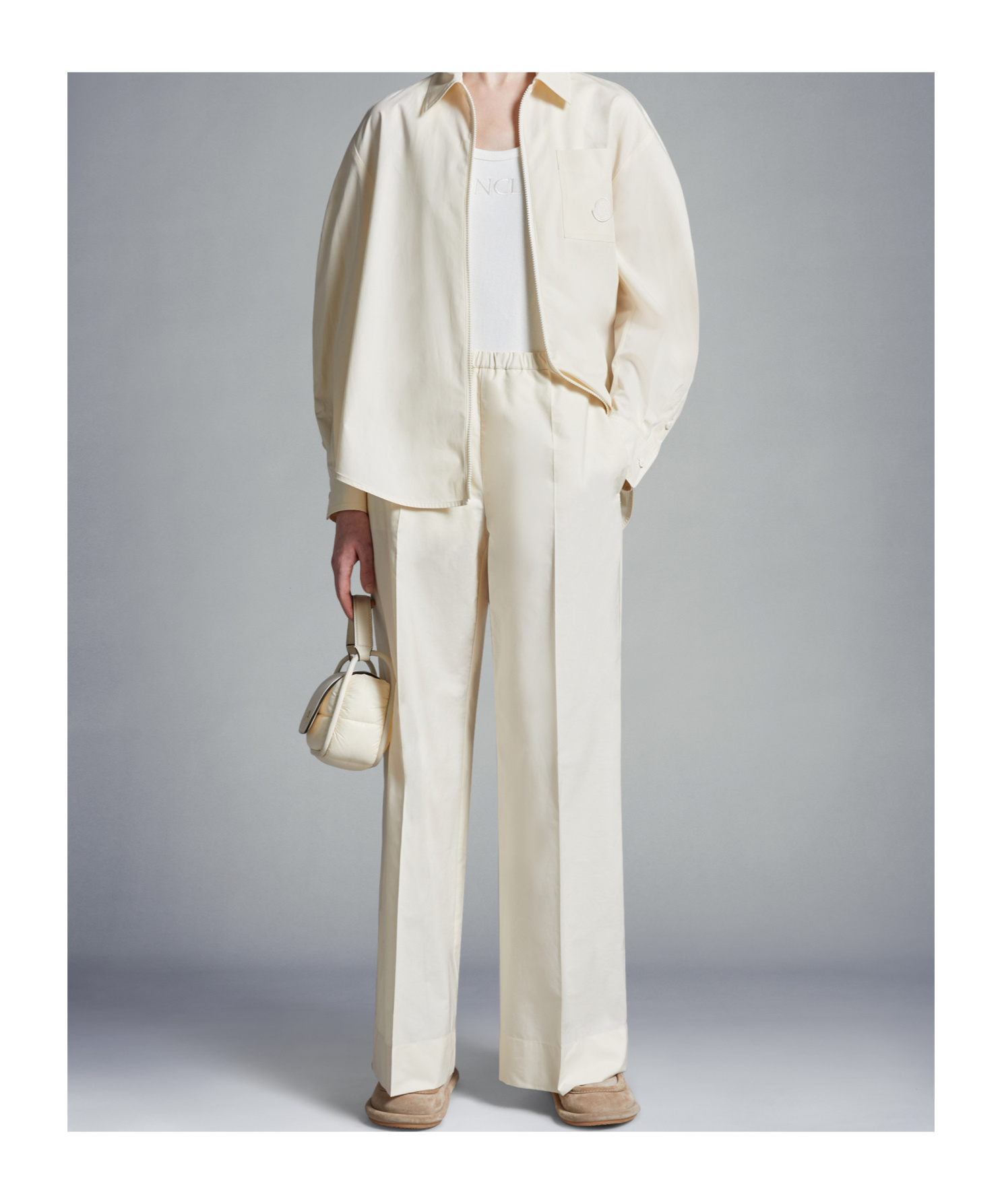 Shop Moncler Poplin Trousers In Nude