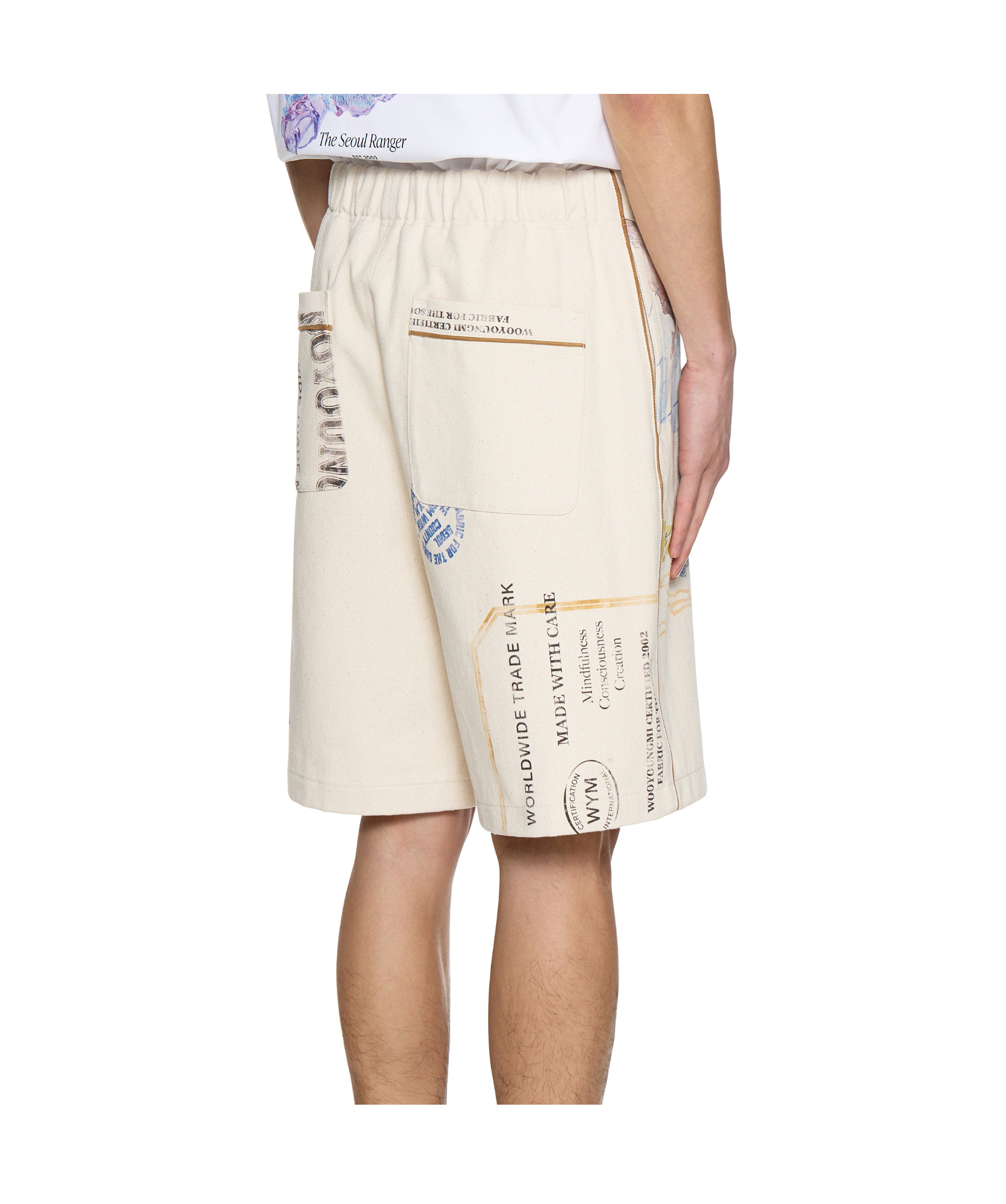 Wooyoungmi Beige Graphic Twill Shorts In White