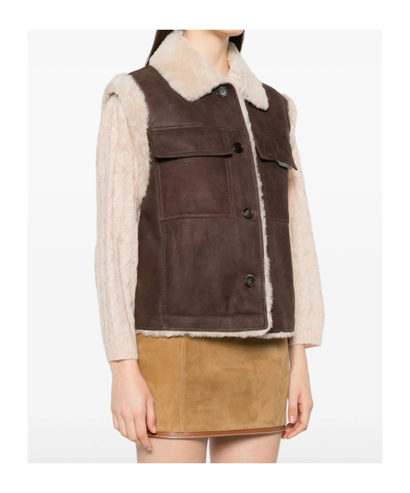 Shop Brunello Cucinelli Shearling-collar Gilet