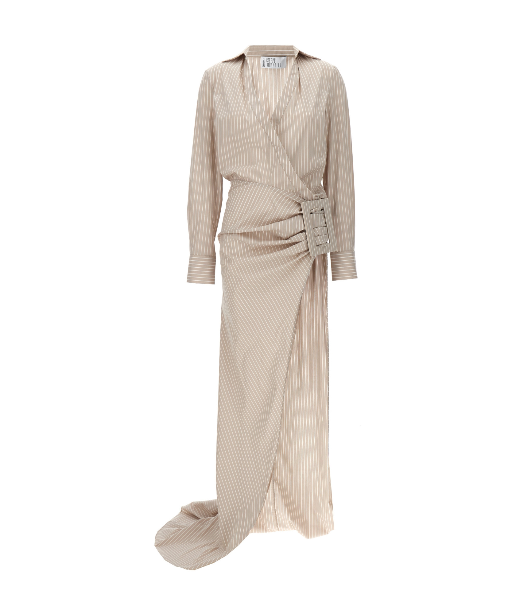Giuseppe Di Morabito Waist Belt Striped Maxi Dress In Neutral