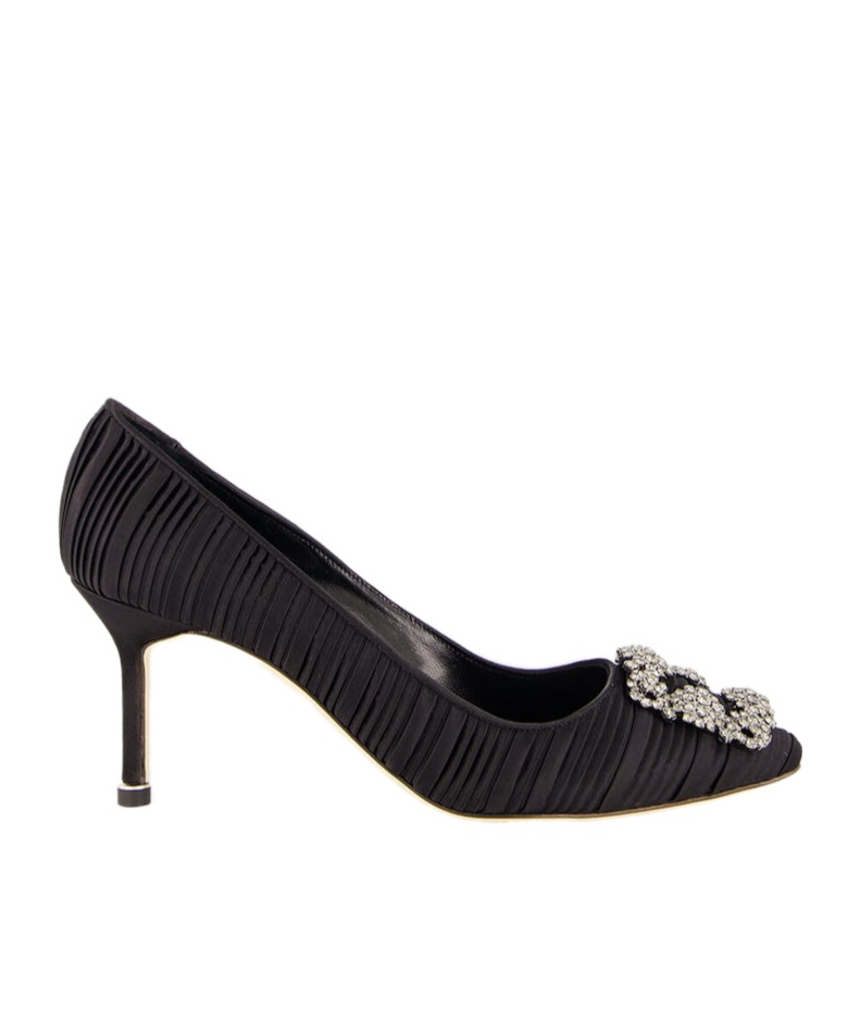 Manolo Blahnik Hangisi 50 Fmc Crystal-embellished Satin Pumps In Black