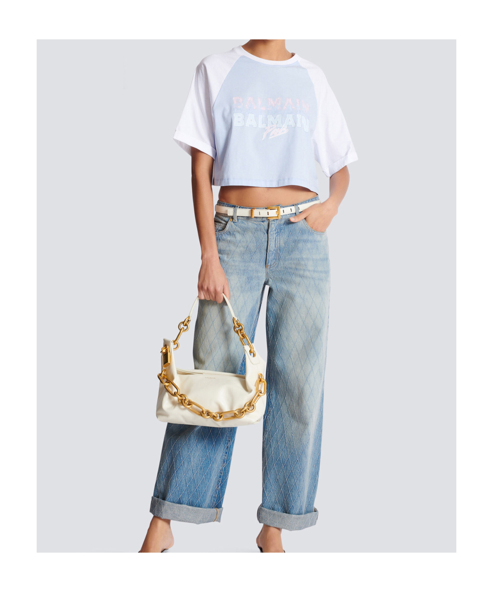 Balmain Cropped T-shirt With Paris Print