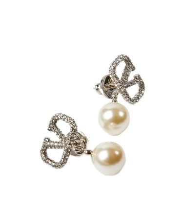 Valentino Vlogo Signature Metal Earrings With Crystals And Pearls In Swarovski Crystal In Metallic