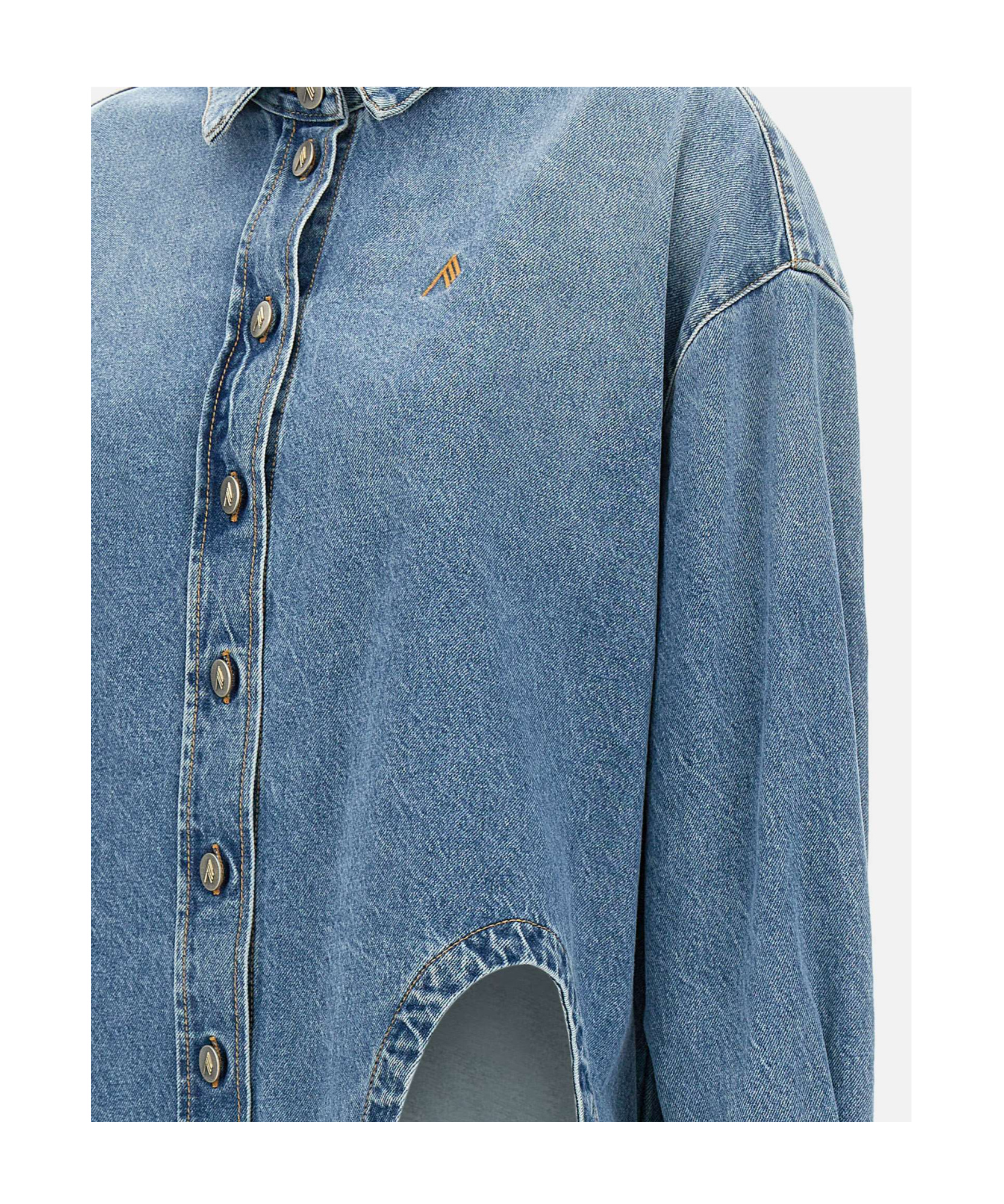 Attico Blue Shirt With Classic Collar And Embroidered Detail On The Front In Cotton Woman In Blue