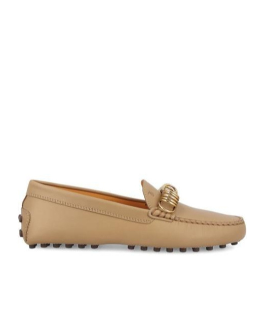 Tod's Rounded Toe Leather Loafers With Decorative Metal Ring In Brown